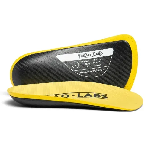A pair of black and yellow insoles ideal for loafers