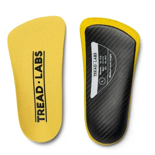 A pair of black and yellow insoles considered the best for loafers