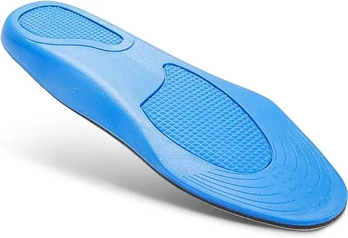 The back of a single blue insole ideal for loafers