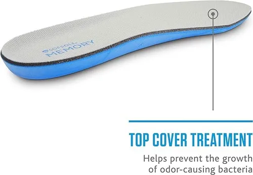 A single blue and grey insole features top cover treatment to prevent odor