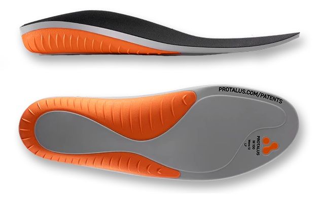 Grey and orange insoles from Protalus on display