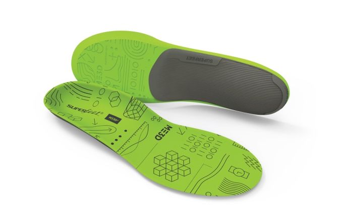 Green and black insoles from Superfeet