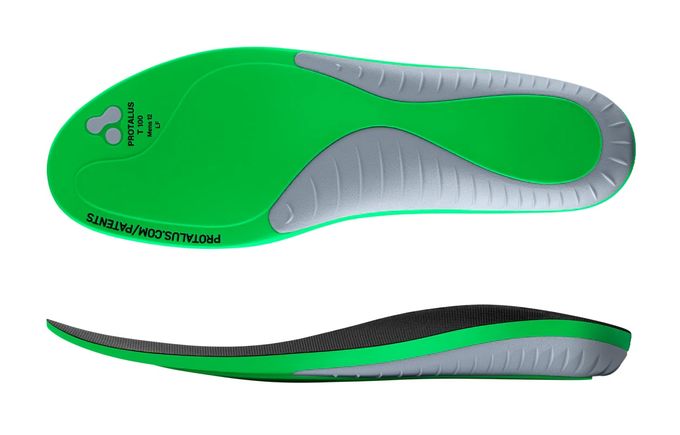 Green and grey insoles from Protalus seen from the side and beneath