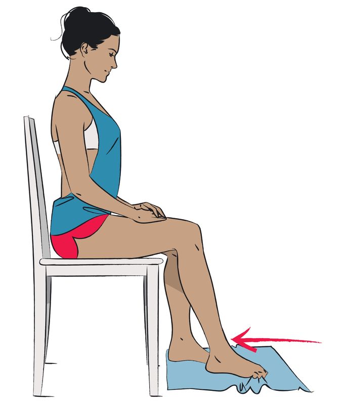 Illustration demonstrating towel curl exercise