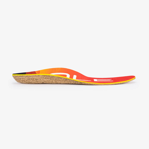 a pair of orange and yellow shoes on a white background